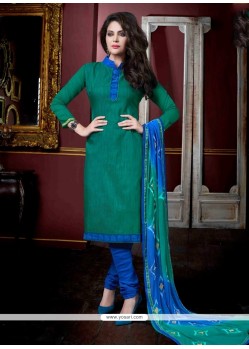 Talismanic Green Lace Work Jacquard Churidar Salwar Kameez