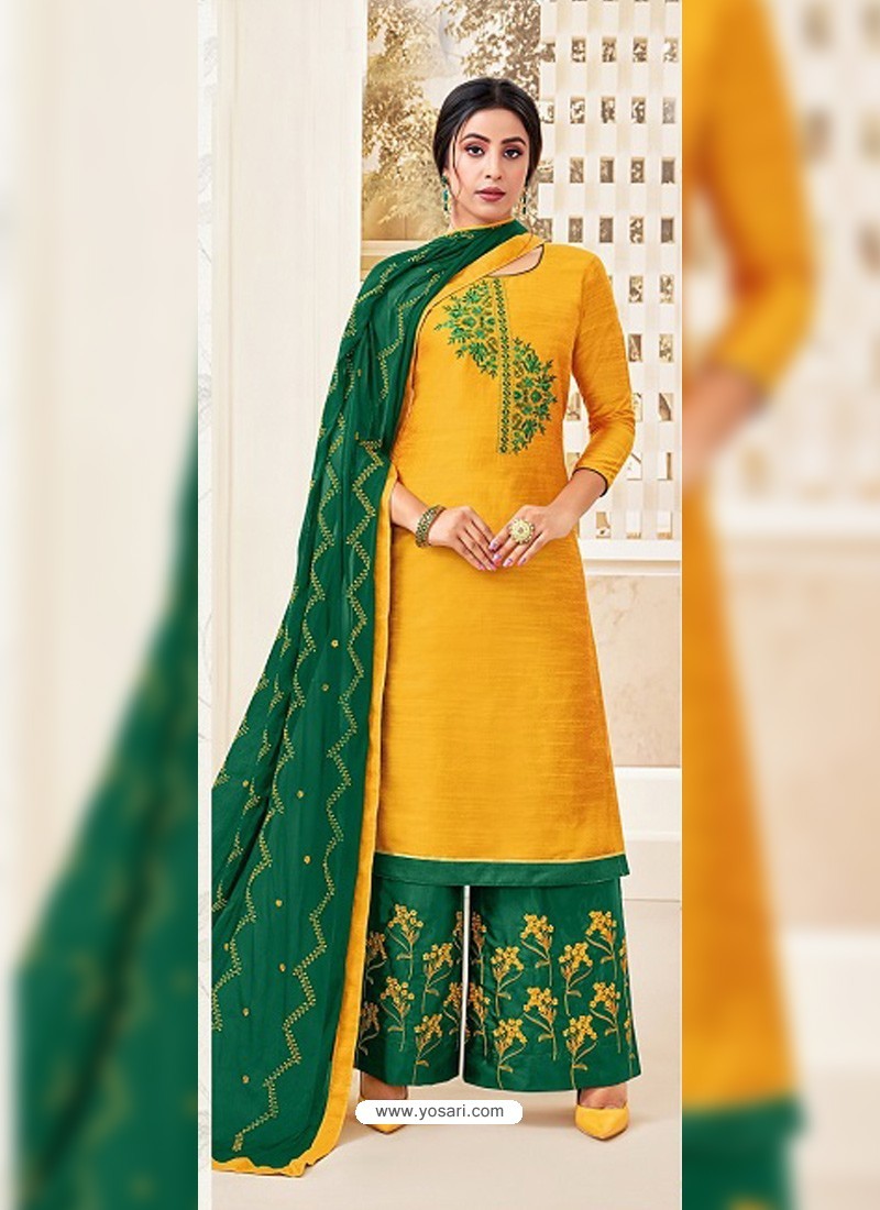 Yellow Classy Heavy Designer Party Wear Straight Salwar Suit