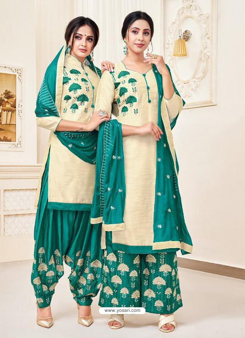Cream Classy Heavy Designer Party Wear Straight Salwar Suit
