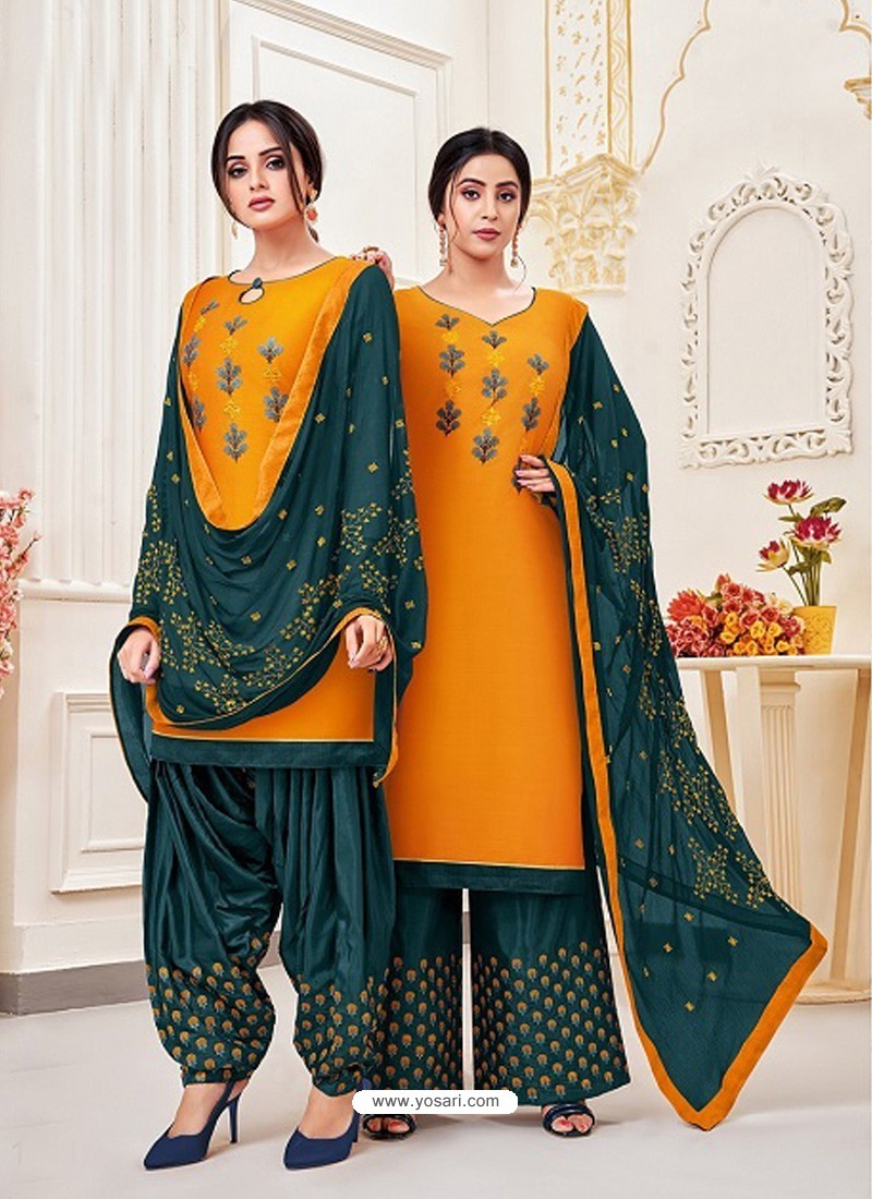 Orange Classy Heavy Designer Party Wear Straight Salwar Suit