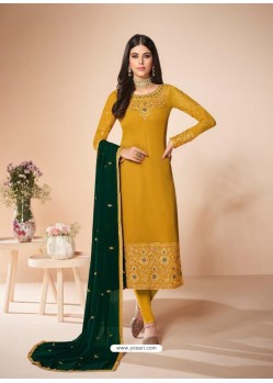 Yellow Stunning Designer Real Georgette Straight Salwar Suit
