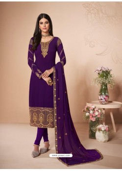 Purple Stunning Designer Real Georgette Straight Salwar Suit