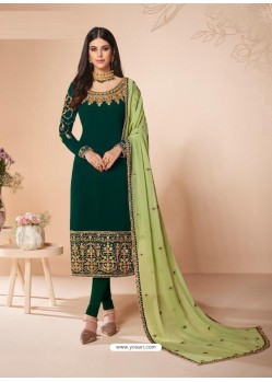 Dark Green Stunning Designer Real Georgette Straight Salwar Suit
