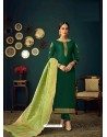 Dark Green Heavy Designer Jam Satin Cotton Straight Salwar Suit