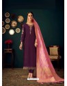 Purple Heavy Designer Jam Satin Cotton Straight Salwar Suit