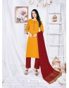 Yellow Readymade Designer Rayon Straight Salwar Suit
