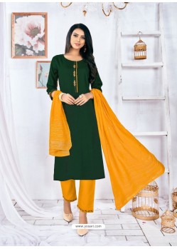 Dark Green Readymade Designer Rayon Straight Salwar Suit