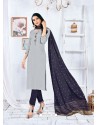 Light Grey Readymade Designer Rayon Straight Salwar Suit