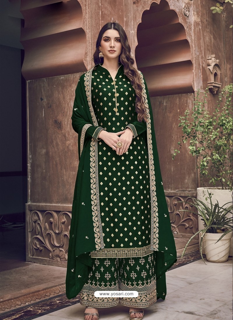 Dark Green Dazzling Designer Embroidered Rangoli Georgette Palazzo Salwar Suit