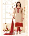 Prachi Desai Cream Faux Crepe Designer Straight Salwar Suit