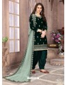 Dark Green Heavy Designer Party Wear Velvet Punjabi Patiala Suit