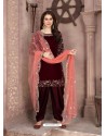 Maroon Heavy Designer Party Wear Velvet Punjabi Patiala Suit