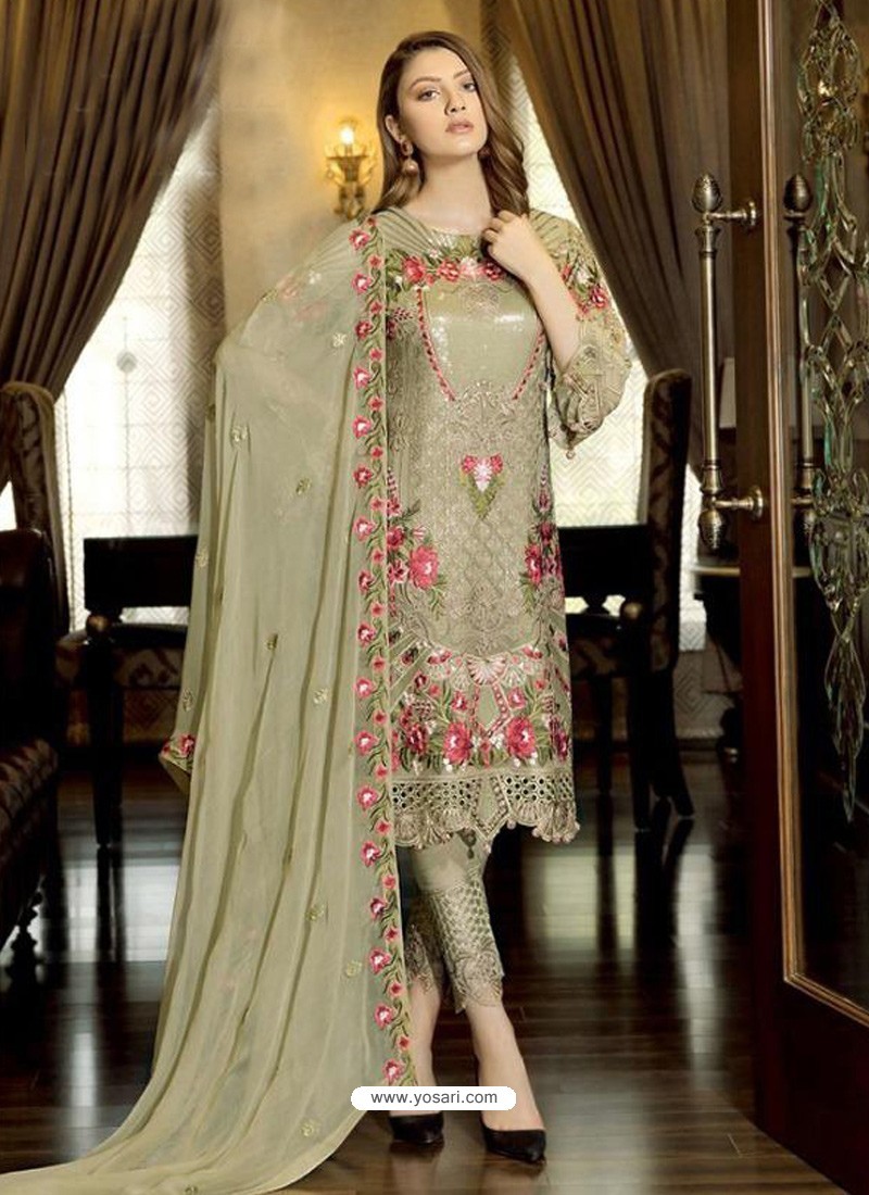 Olive Green Latest Party Wear Designer Faux Georgette Pakistani Suit