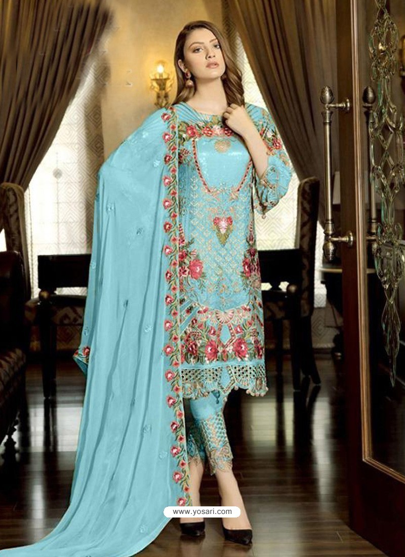 Sky Blue Latest Party Wear Designer Faux Georgette Pakistani Suit