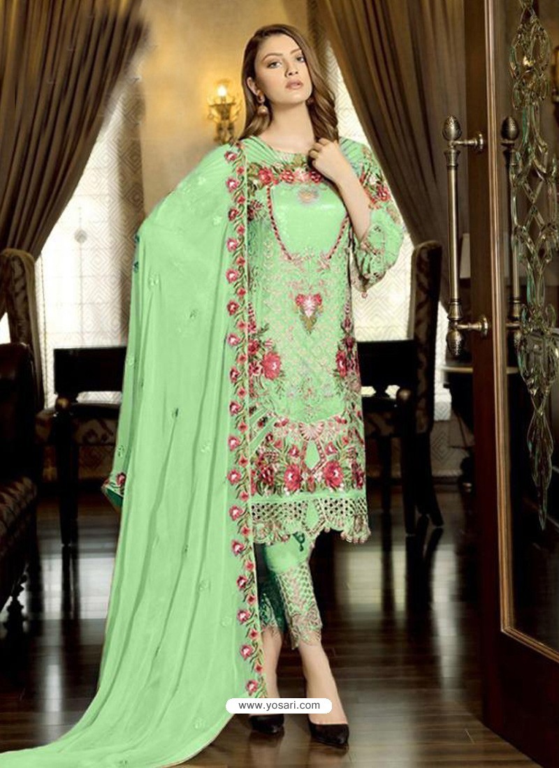 Sea Green Latest Party Wear Designer Faux Georgette Pakistani Suit