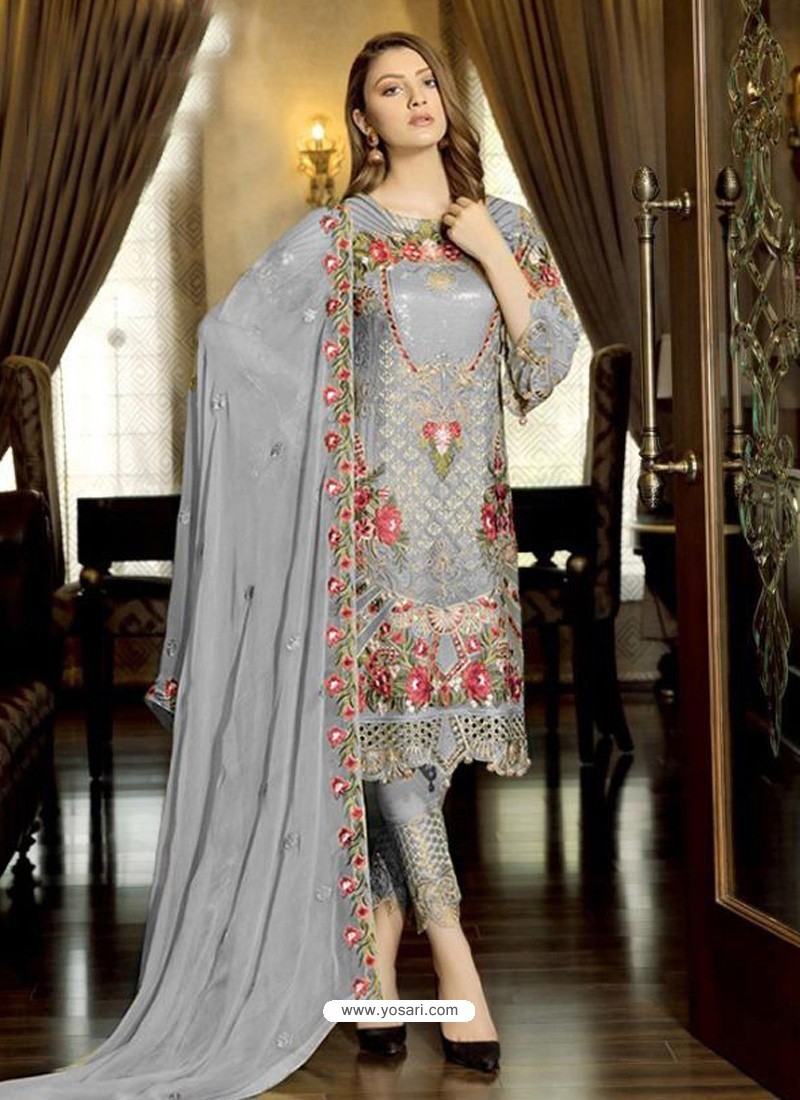 Grey Latest Party Wear Designer Faux Georgette Pakistani Suit