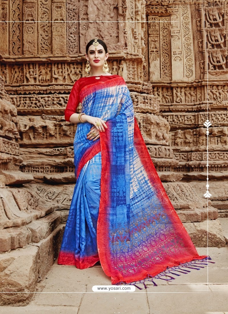 Blue Beautiful Designer Casual Wear Art Silk Sari