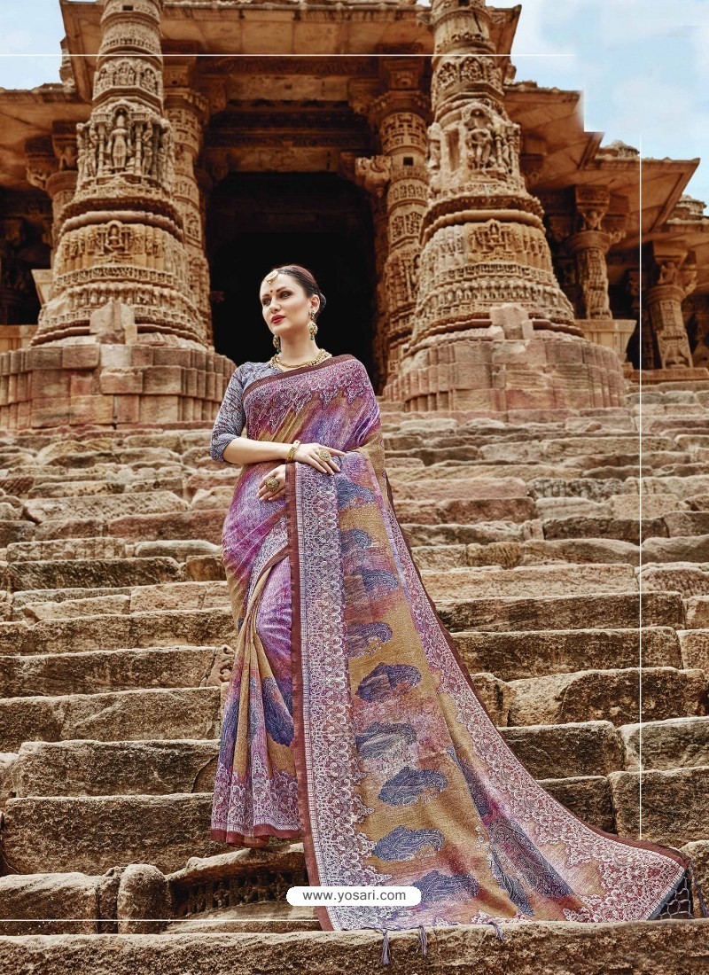Mauve Beautiful Designer Casual Wear Art Silk Sari