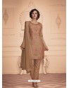 Camel Designer Embroidered Faux Georgette Pant Style Suit