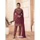 Maroon Designer Embroidered Faux Georgette Pant Style Suit