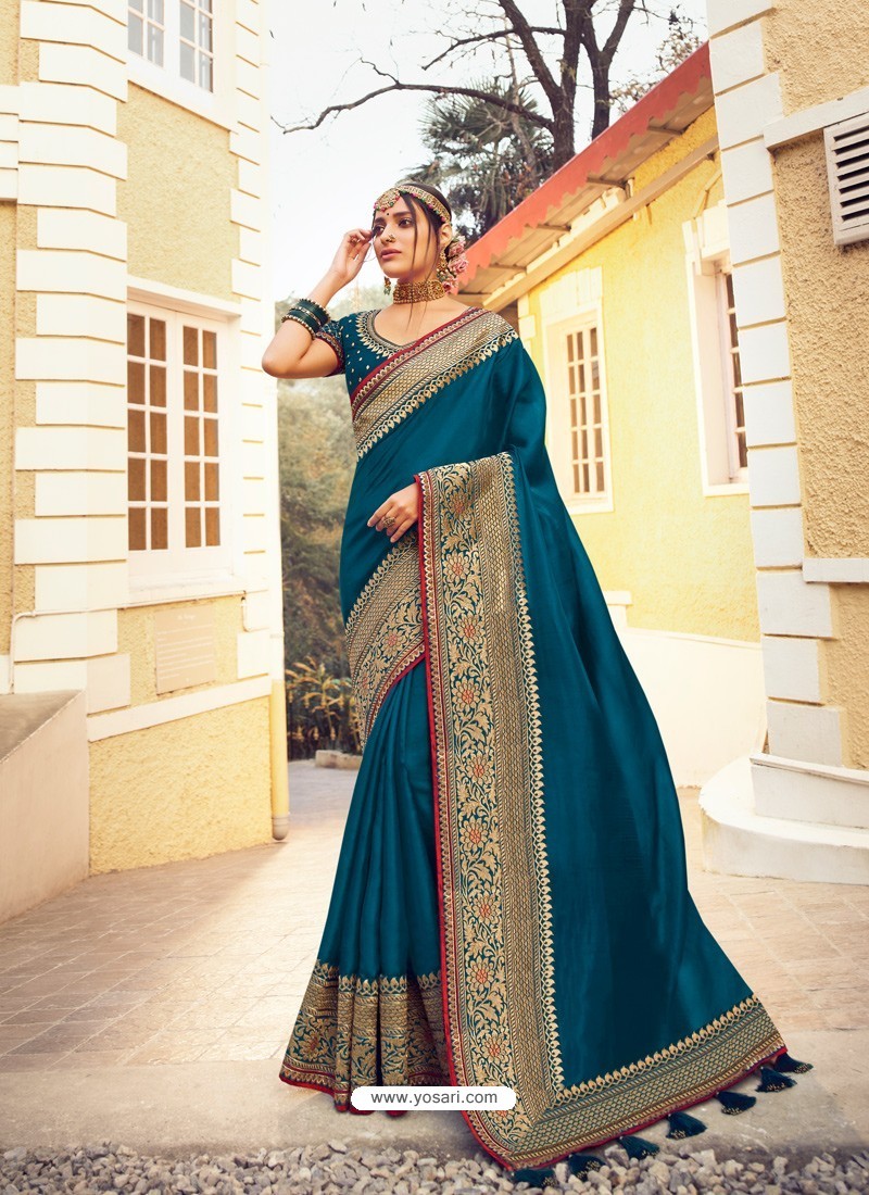 Dark Blue Stylish Party Wear Embroidered Designer Wedding Sari