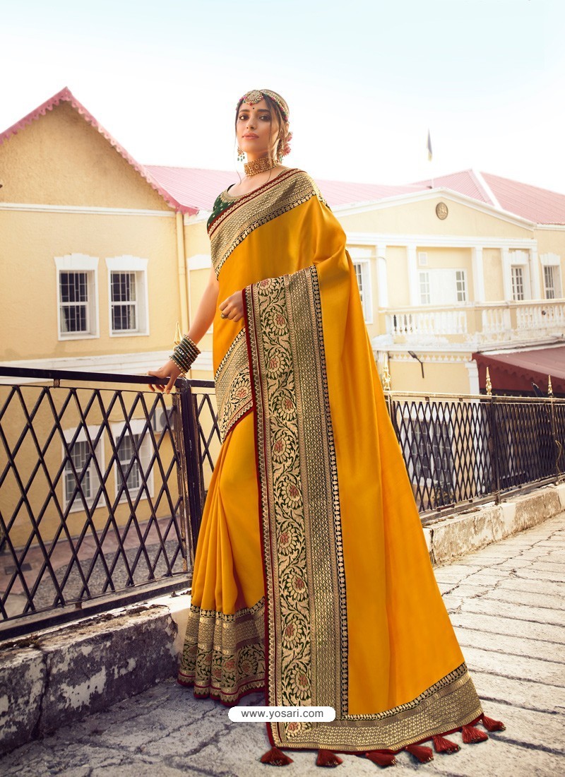 Yellow Stylish Party Wear Embroidered Designer Wedding Sari
