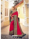 Dark Peach Stylish Party Wear Embroidered Designer Wedding Sari