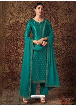 Teal Blue Designer Pure Jam Silk Palazzo Salwar Suit
