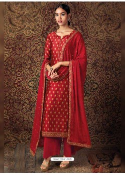Red Designer Pure Jam Silk Palazzo Salwar Suit