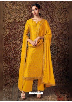 Yellow Designer Pure Jam Silk Palazzo Salwar Suit