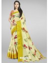 Light Yellow Fabulous Designer Casual Wear Linen Sari