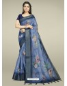 Blue Fabulous Designer Casual Wear Linen Sari
