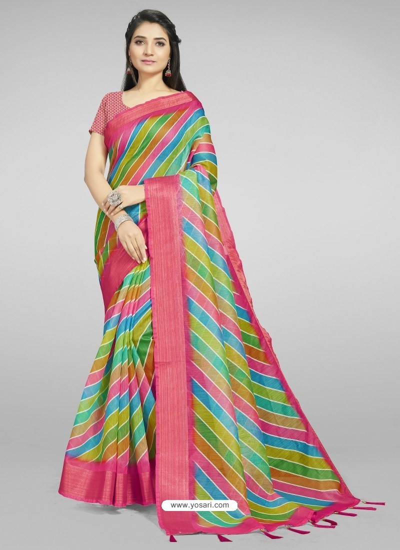 Multi Colour Fabulous Designer Casual Wear Linen Sari