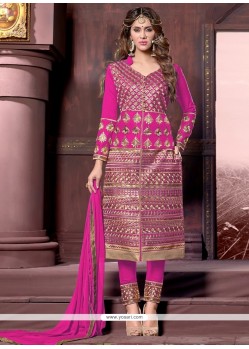 Fashionable Hot Pink Zari Work Designer Straight Salwar Suit