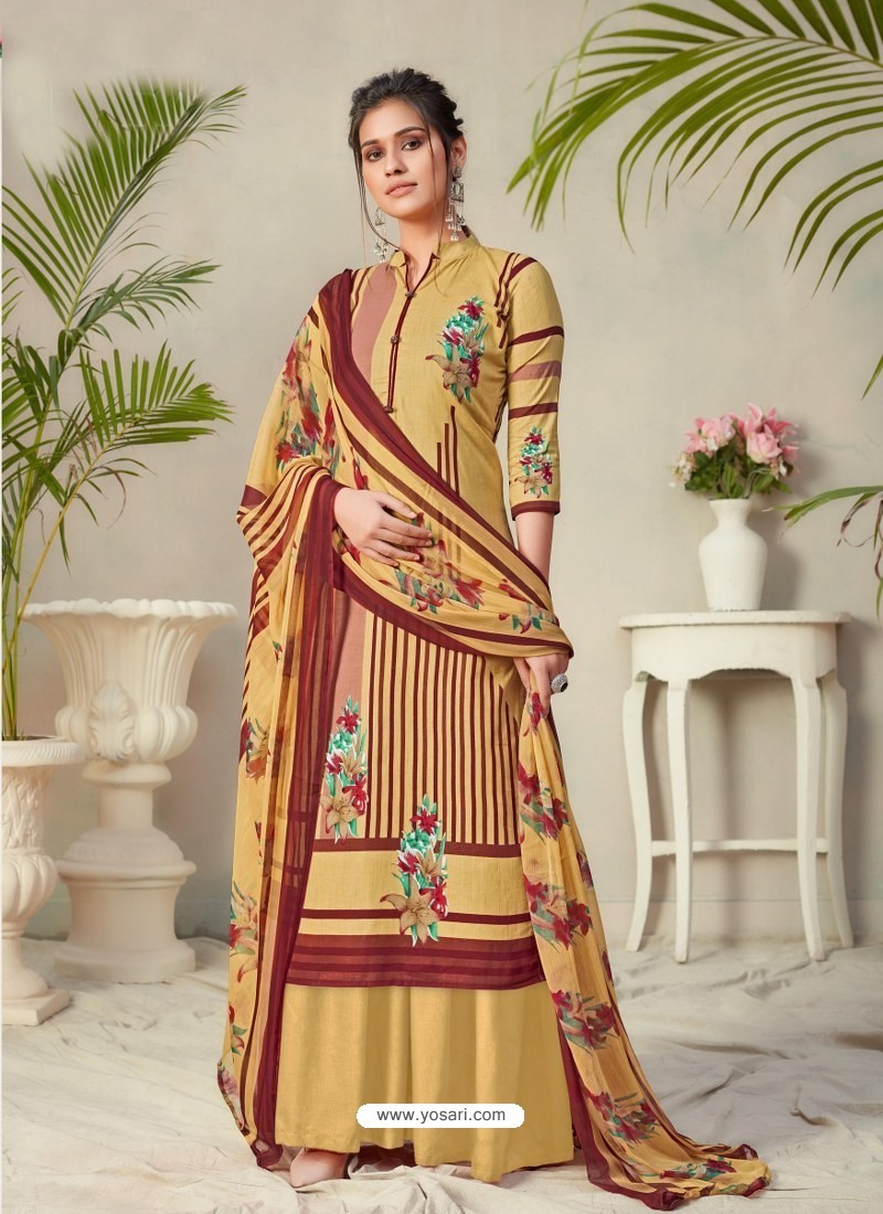 Mustard Designer Pure Cambric Party Wear Palazzo Salwar Suit