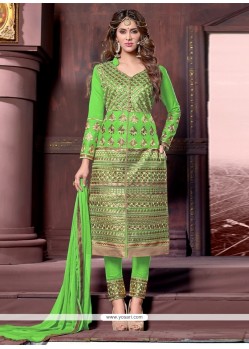 Girlish Cotton Sea Green Resham Work Designer Straight Salwar Kameez