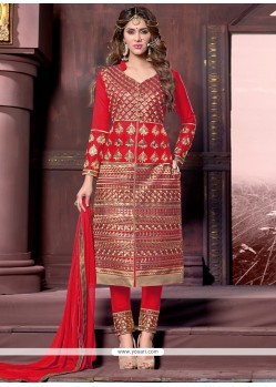 Phenomenal Cotton Red Designer Straight Salwar Kameez