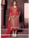 Phenomenal Cotton Red Designer Straight Salwar Kameez