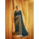 Teal Blue Stylist Party Wear Designer Vichitra Silk Sari
