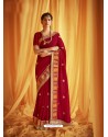 Red Stylist Party Wear Designer Vichitra Silk Sari