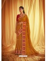 Mustard Stylist Party Wear Designer Vichitra Silk Sari
