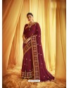 Maroon Stylist Party Wear Designer Vichitra Silk Sari