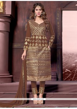 Perfect Brown Lace Work Cotton Designer Straight Salwar Suit