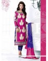 Magnificent Pink And Blue Georgette Churidar Salwar Kameez
