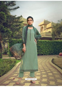 Grayish Green Designer Pure Maslin Party Wear Palazzo Salwar Suit