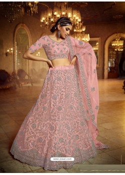 Pink Heavy Embroidered Designer Soft Net Wedding Lehenga Choli