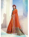 Orange Latest Designer Party Wear Soft Cotton Sari