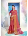 Light Red Latest Designer Party Wear Soft Cotton Sari