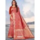 Red Latest Designer Party Wear Banarasi Silk Sari