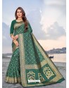 Dark Green Latest Designer Party Wear Banarasi Silk Sari